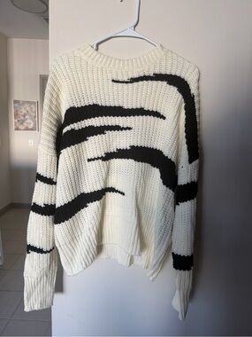 Cream and Black Striped Chunky Knit Sweater